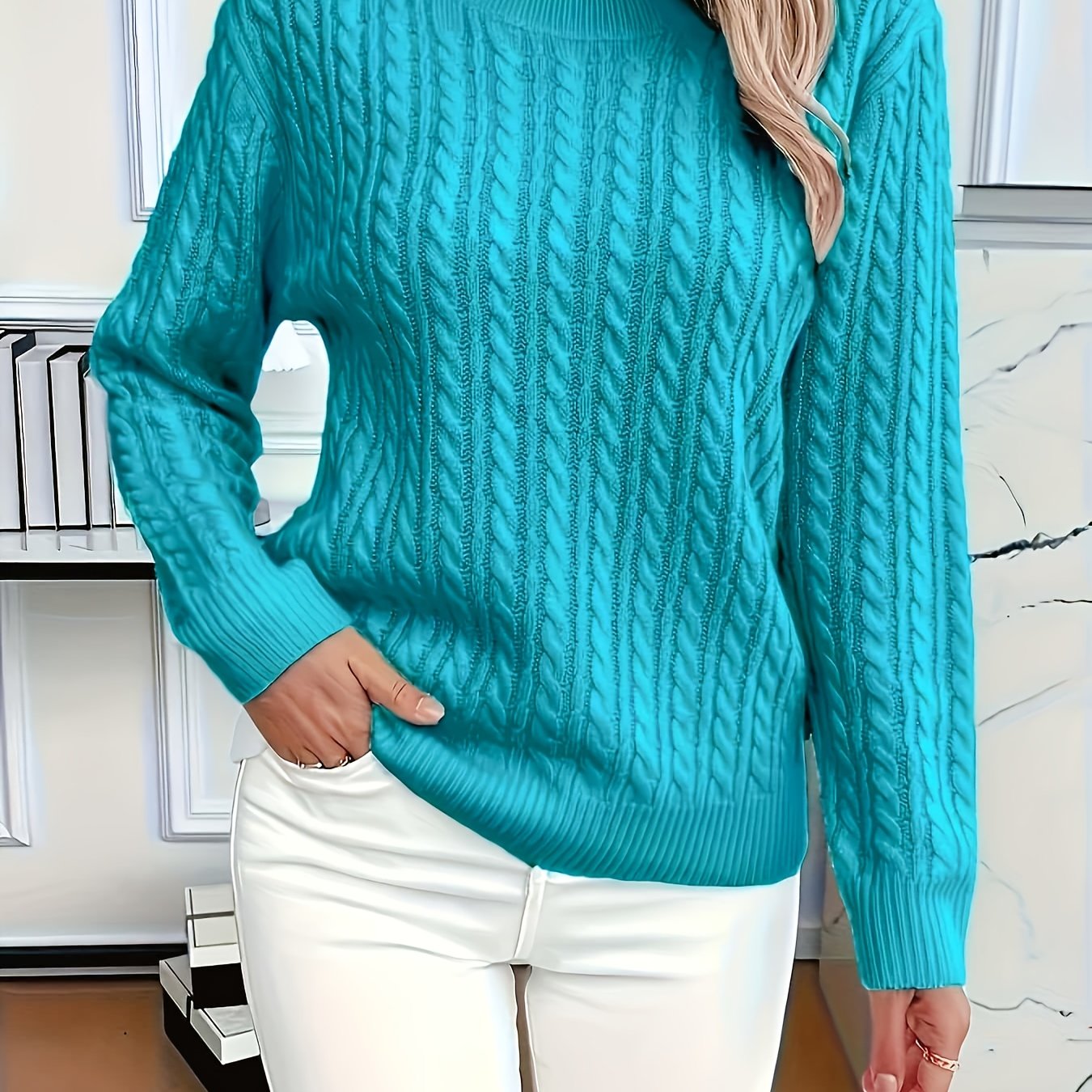 Valeris | Dames trui met kabeltjes en ronde hals – Elegante effen pullover, zacht en geschikt voor alle seizoenen