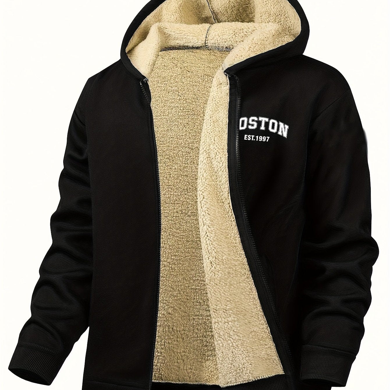 Zayden | Heren fleece gevoerde hoodie met ritssluiting – Casual hoodie met letterprint
