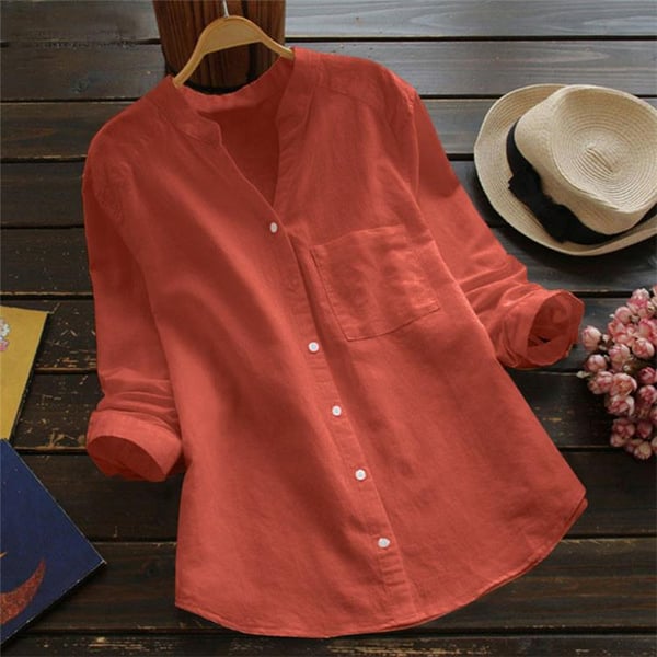 Kova | Dameshemd van katoenlinnen - Los model, 3/4 mouwen met knoopsluiting Casual Blouse