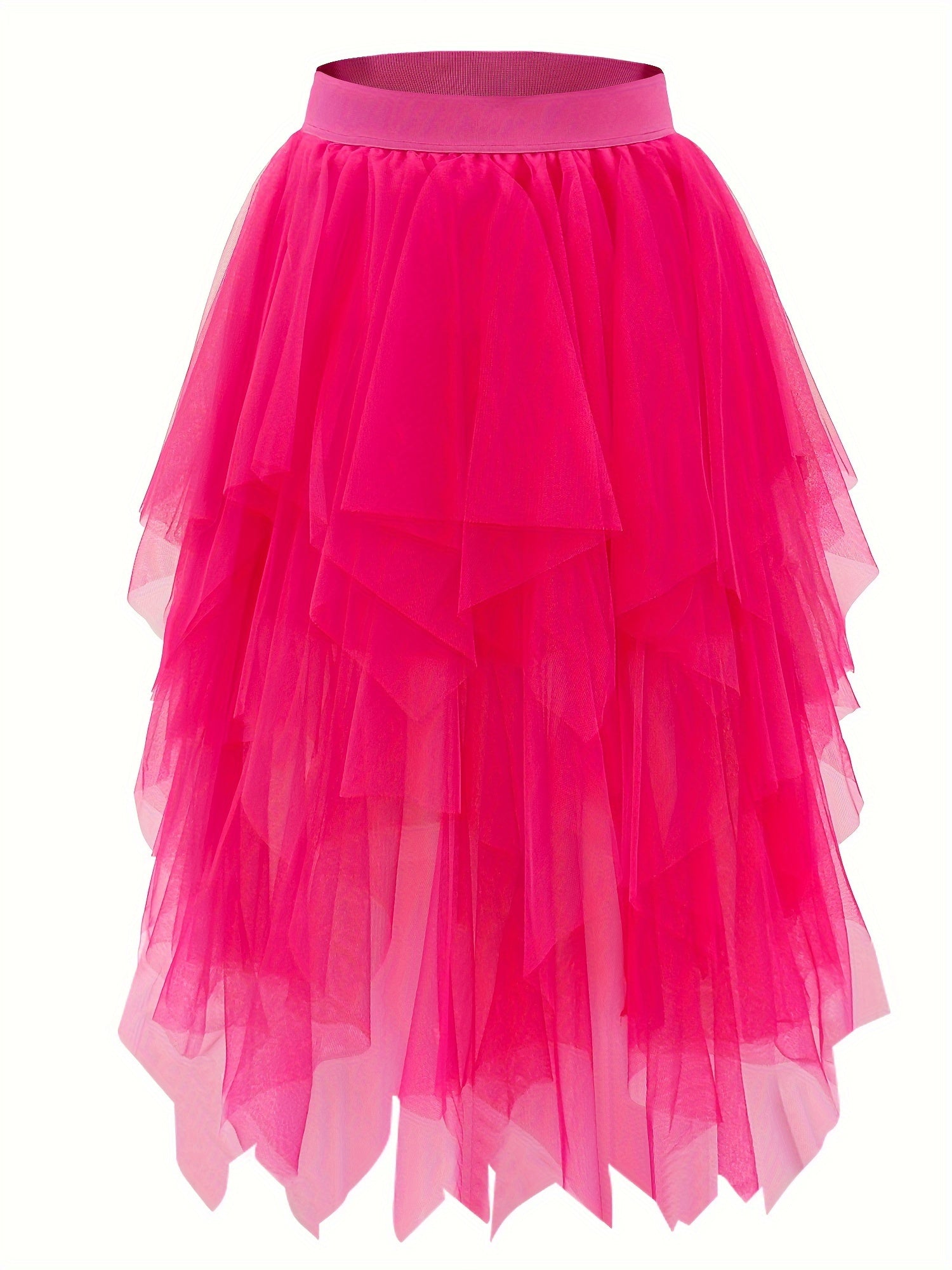 Viorica | Elegante damesrok in tule - gelaagd mesh, asymmetrische zoom, vloeiende midirok