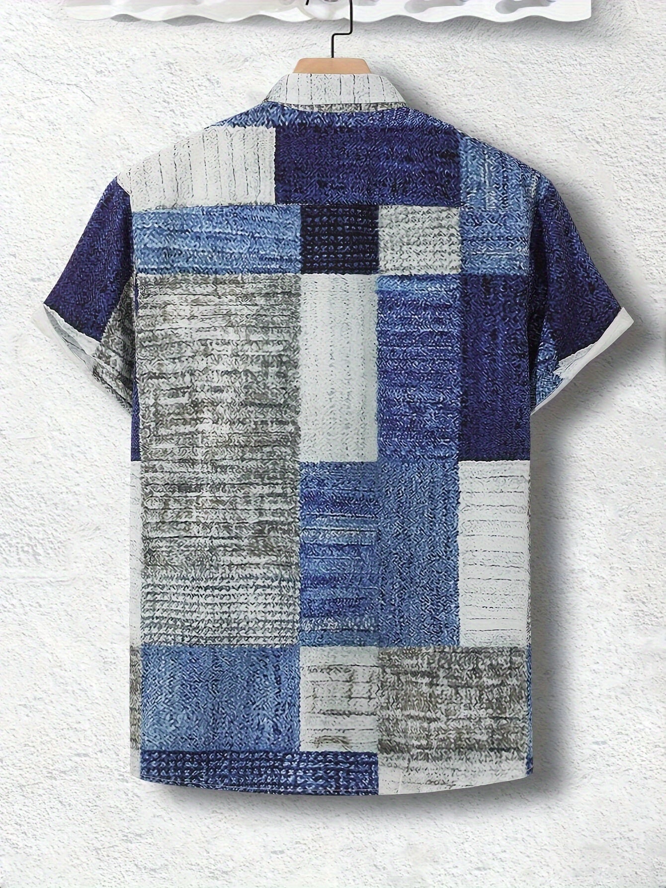 Royce | Casual herenoverhemd met korte mouwen en patchworkprint in contrasterende kleuren