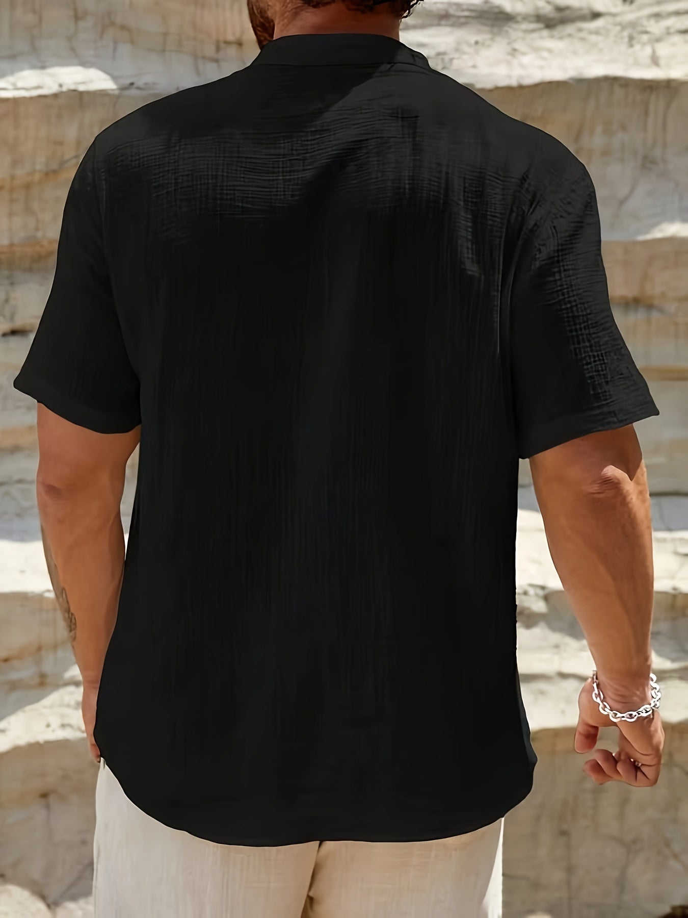 Artur | Casual katoenen herenhemd met Henley - korte mouwen, zomerstrandkleding