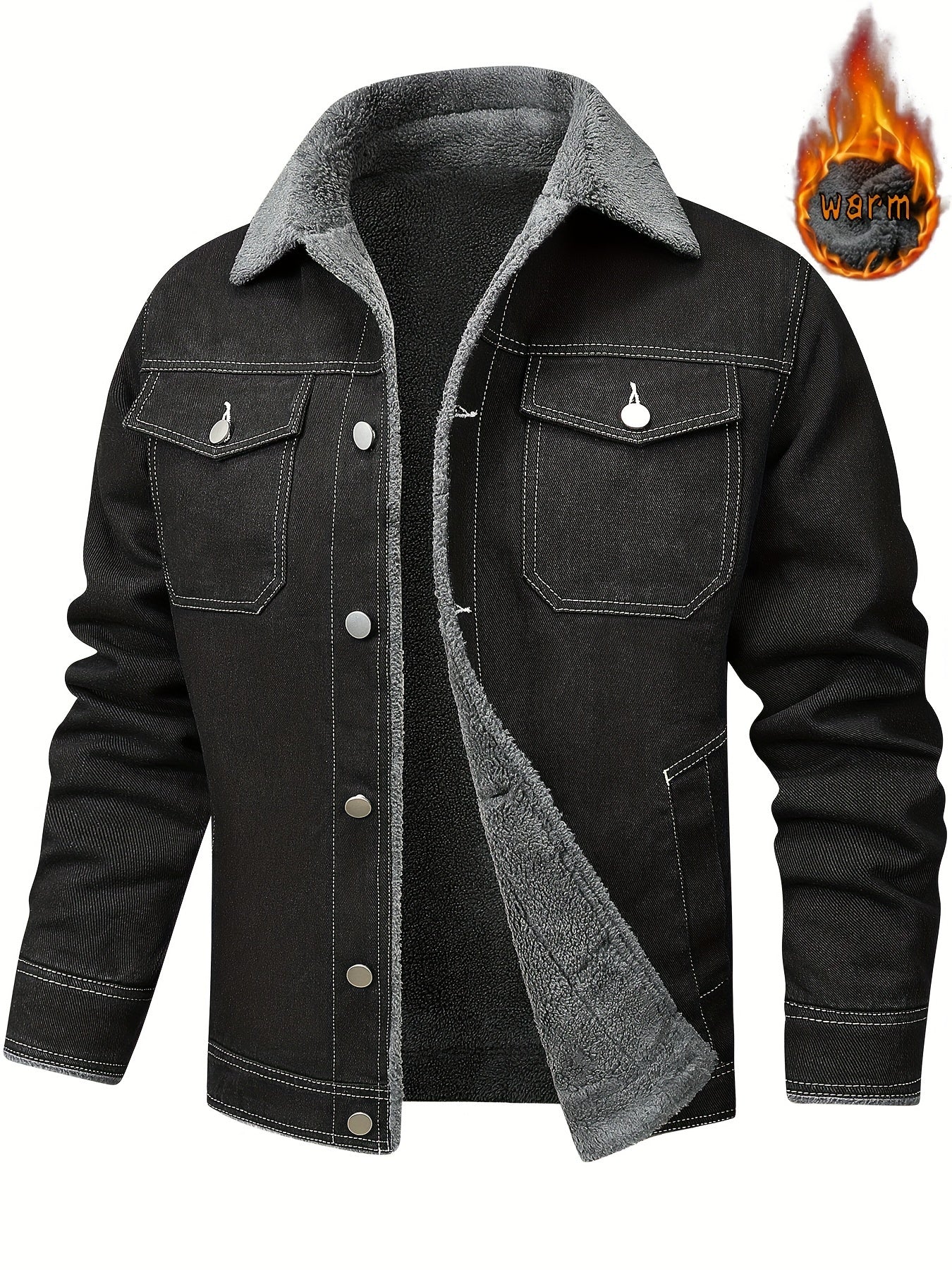 Gunter | Vintage gewassen spijkerjas voor heren met fleecevoering – Warme casual winterjas