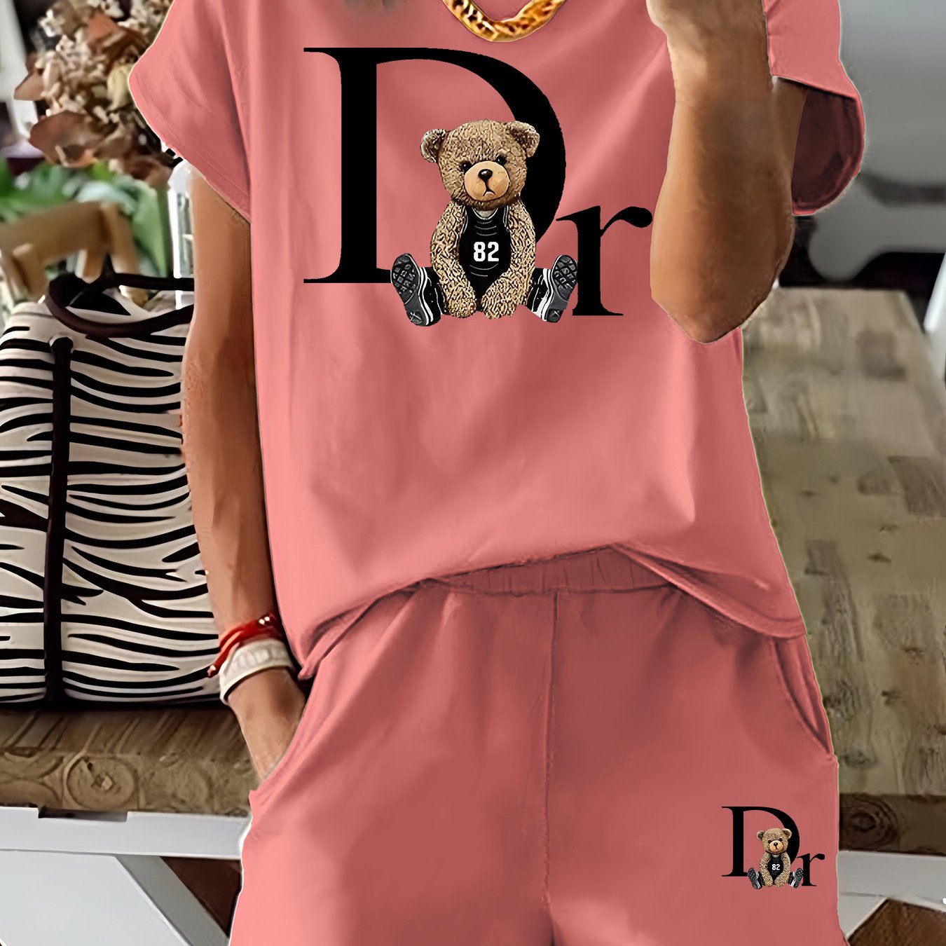 Delora | Dames 2-delige set met grafische print - T-shirt met korte mouwen & koordshort