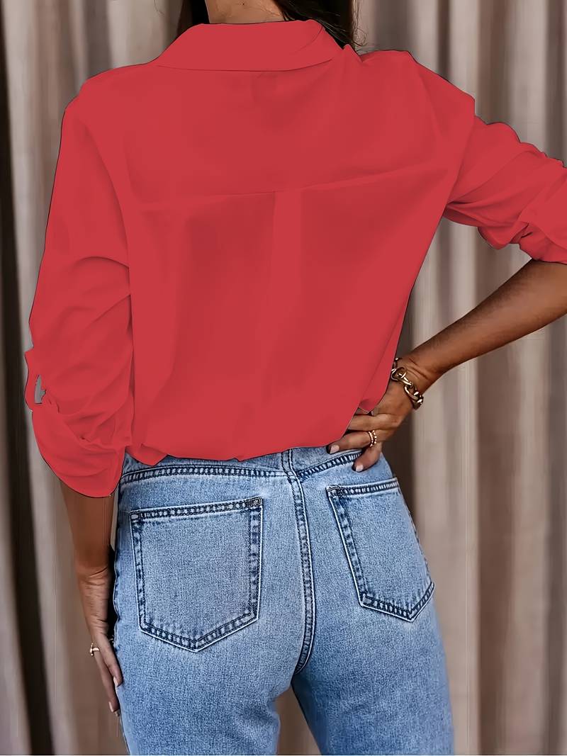 Yalenne | Klassiek overhemd met knoopsluiting voor dames - Lange mouwen, mouwen oprollen, casual & kantoorblouse