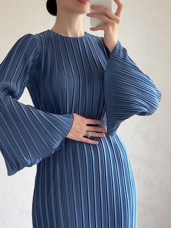 Evette | Geplooide Maxi Dress met lange mouwen - Elegante, vloeiende jurk