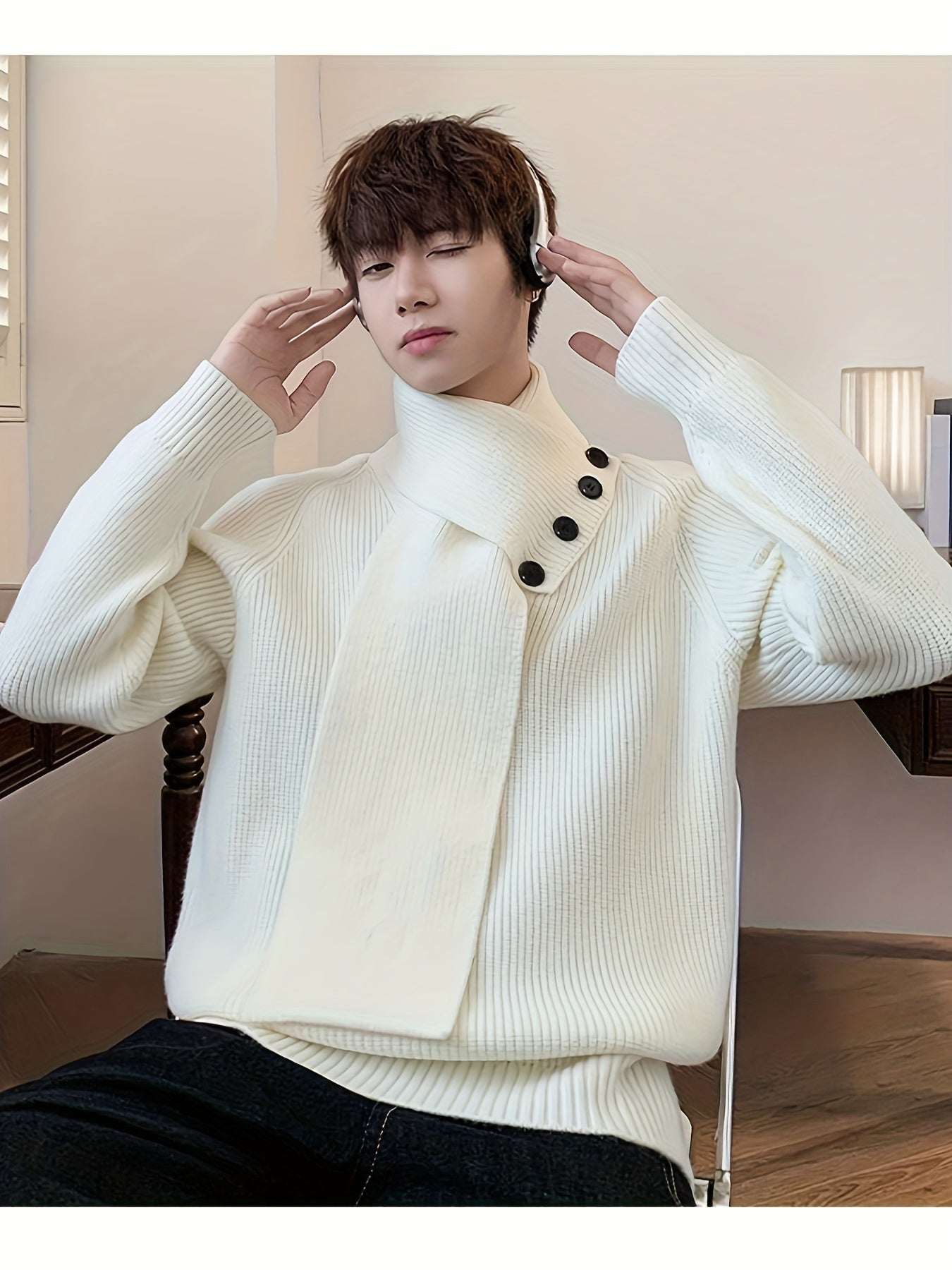 Saelric | Zachte thermische pullover voor heren – Losse pasvorm, ontwerp met knoopsluiting, casual en winterbreiwerk