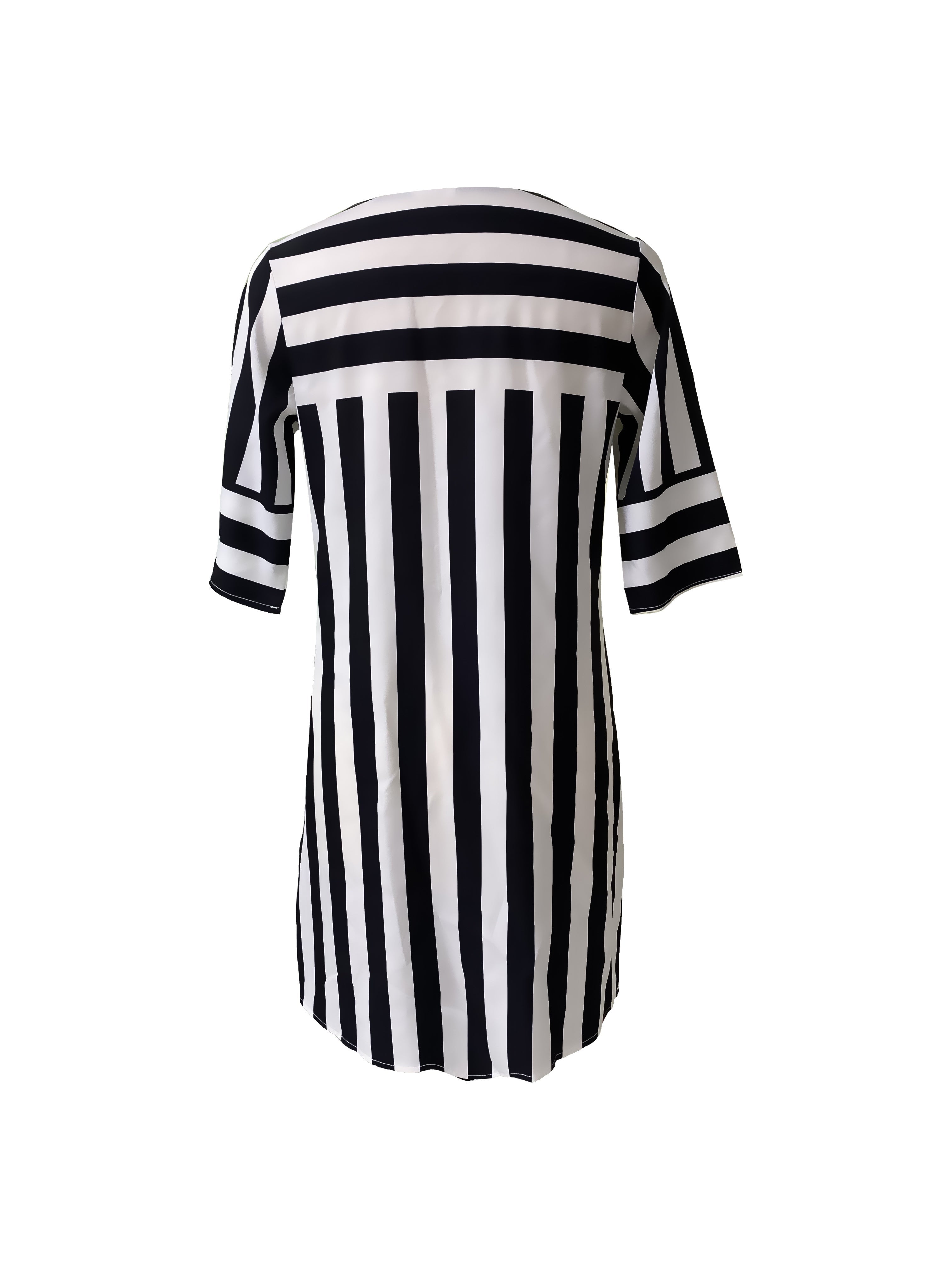 Trenya | Midi-jurk met gestreepte V-hals - halve mouwen, lichtgewicht katoen, casual zomertuniek
