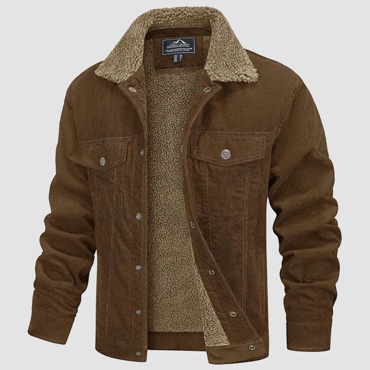 Ingarsson | Herenjas van corduroy met fleecevoering, drukknopen, casual en stijlvolle bovenkleding