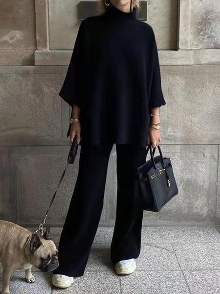 Rosamel | Casual losetijdsset voor dames - oversized blouse met hoge hals & wijde broekspijpen