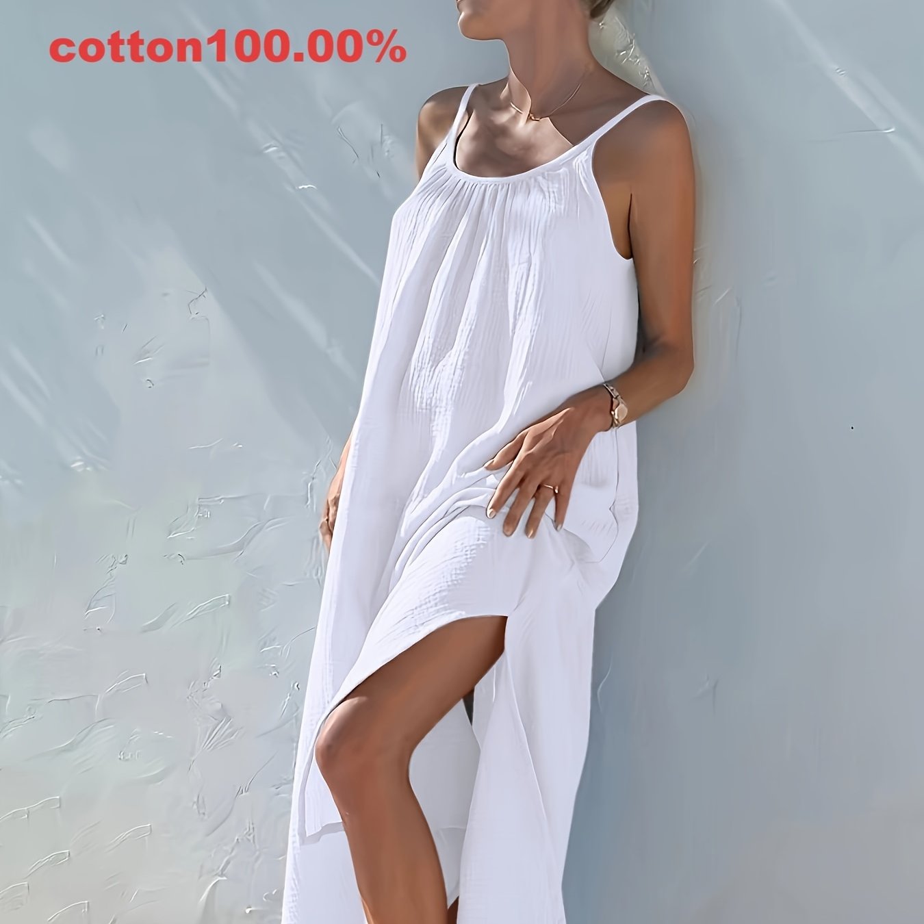 Aelira | Mouwloze Maxi jurk met ruches en split aan de zijkant - Vakantie Casual Zomerjurk
