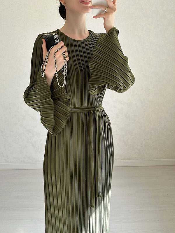 Evette | Geplooide Maxi Dress met lange mouwen - Elegante, vloeiende jurk