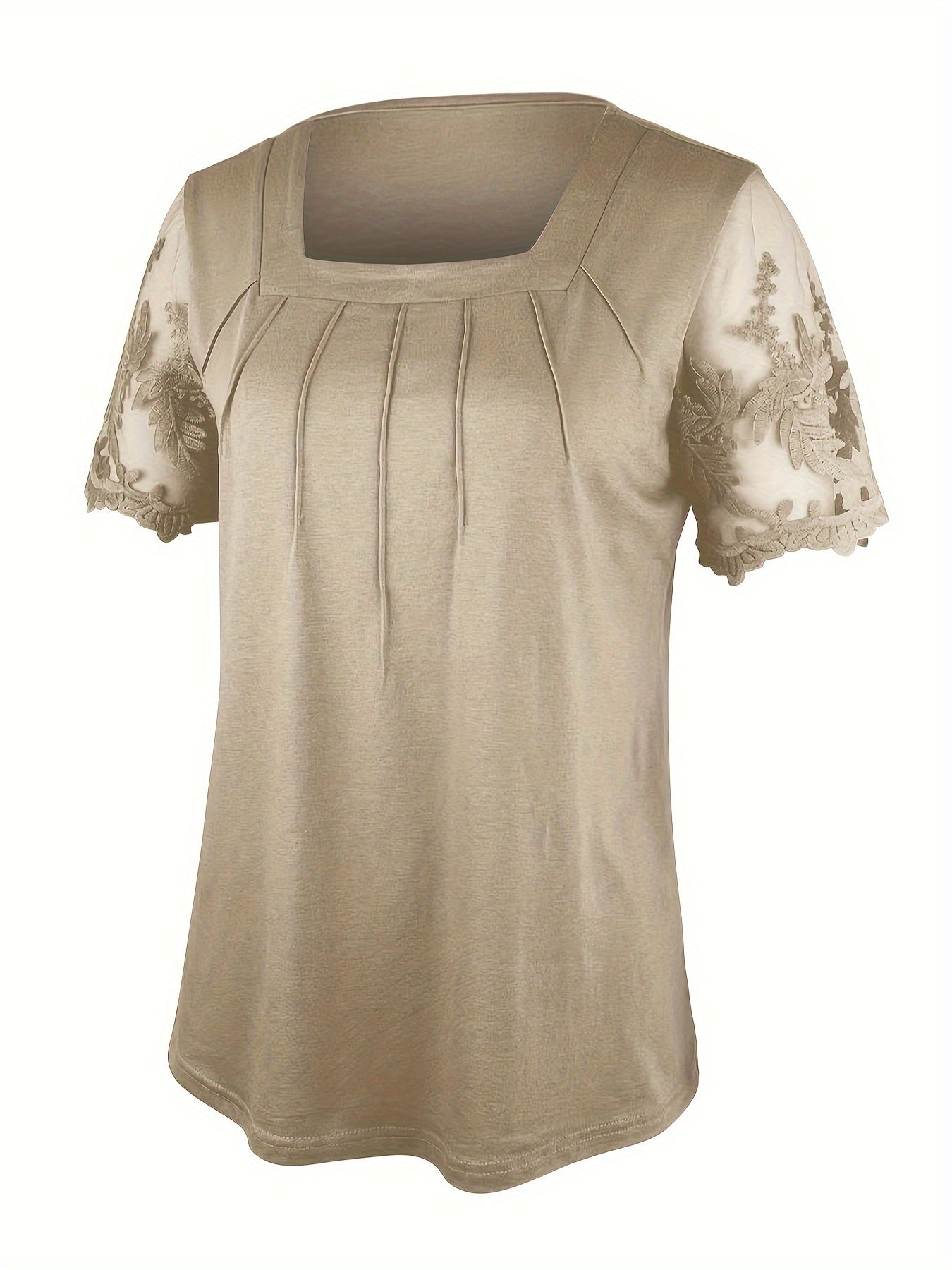 Fanya | Elegante gebreide top met vierkante hals en geborduurde mouwen van kant