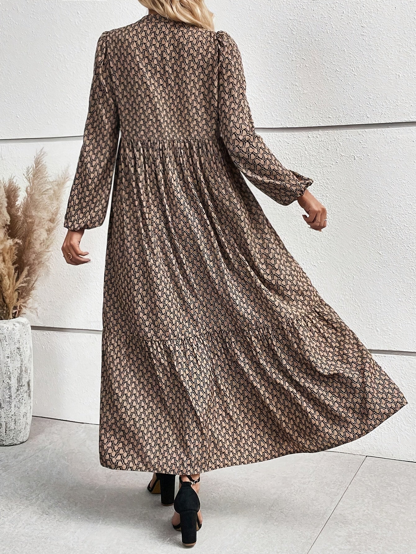 Luciana | Allover print jurk met knoopsluiting, Elegante Lantaarn Mouwen Soepelvallende Jurk voor Dames