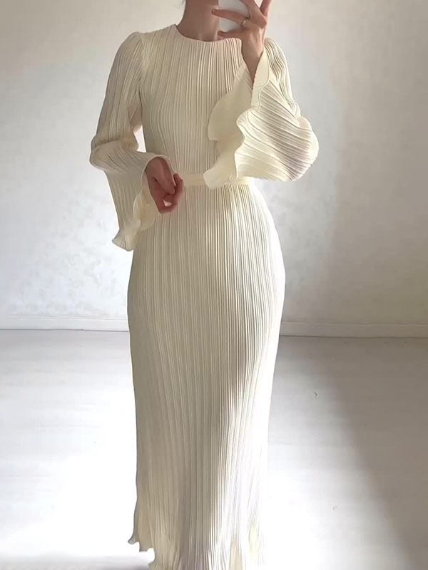 Evette | Geplooide Maxi Dress met lange mouwen - Elegante, vloeiende jurk