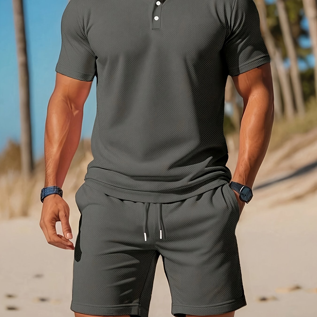 Galix | Heren 2-delig zomers Polo & shortset - Casual effen kleur, ademend mesh
