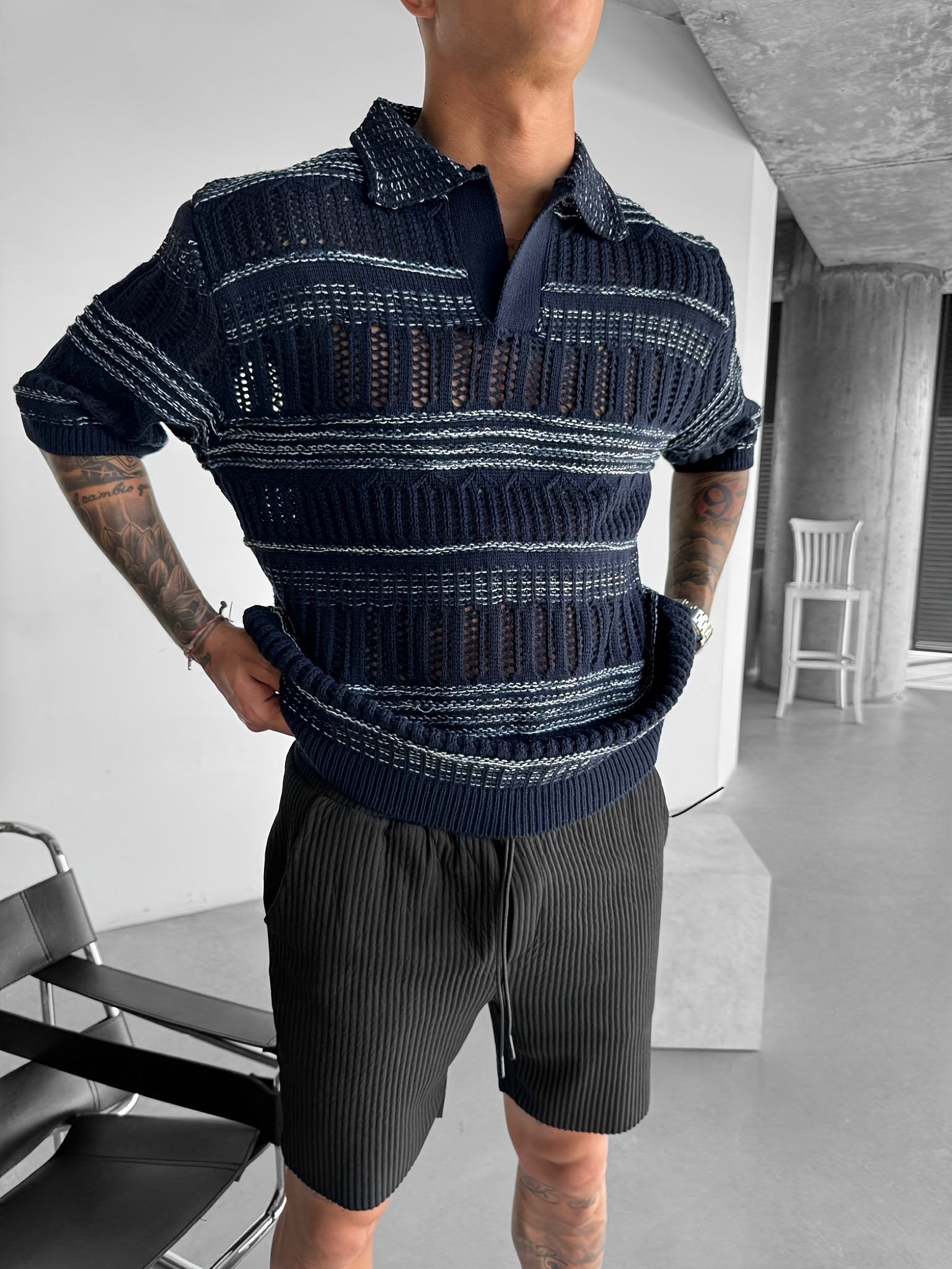 Aemon | Gebreid poloshirt voor heren - casual streetwear met korte mouwen en uitgesneden ontwerp,