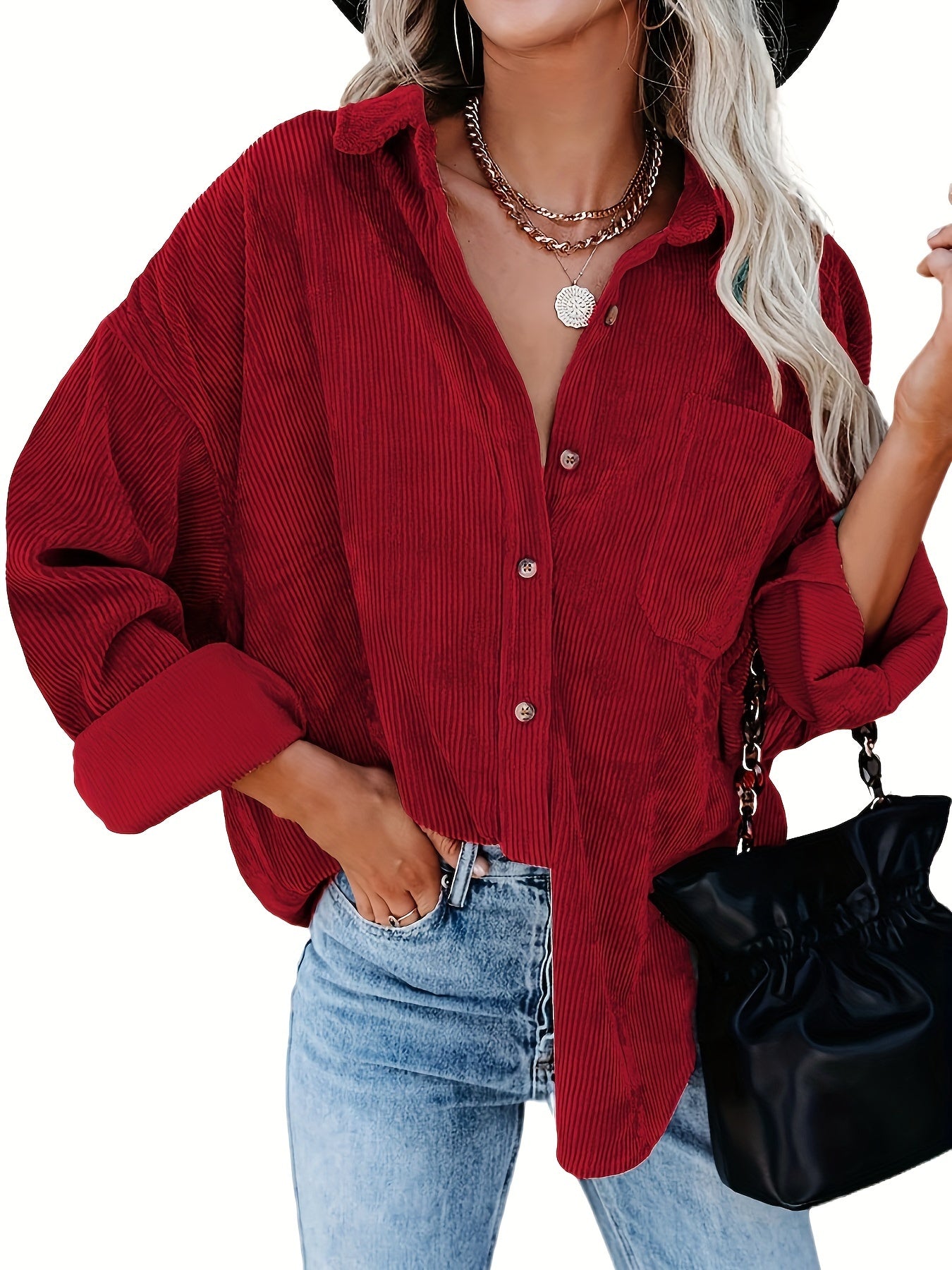 Mabeline | Corduroy overhemd met knoopsluiting voor dames - Casual overhemd met lange mouwen