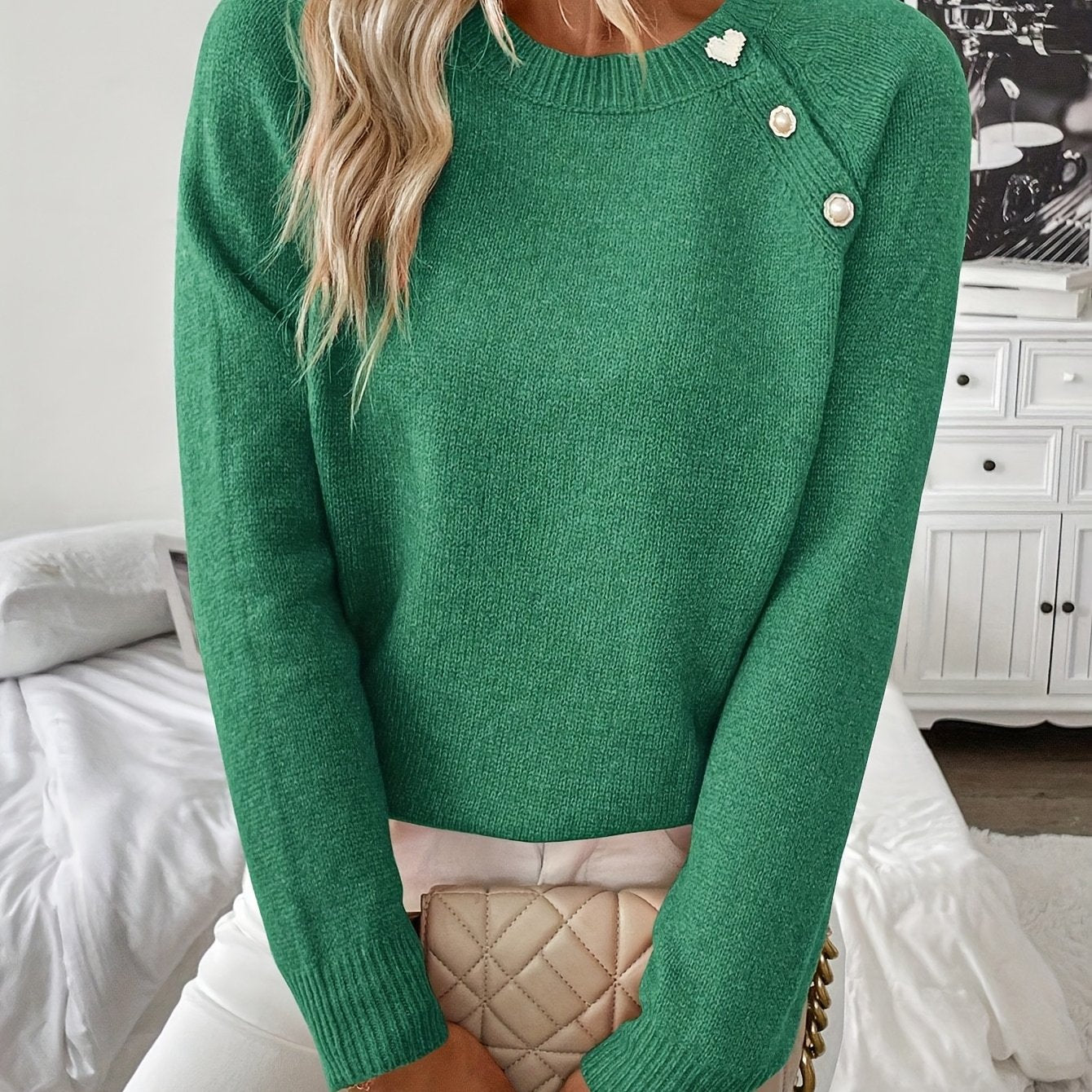 Petula | Elegante asymmetrische gebreide trui met één schouder voor dames – Pullover met knoopdetails