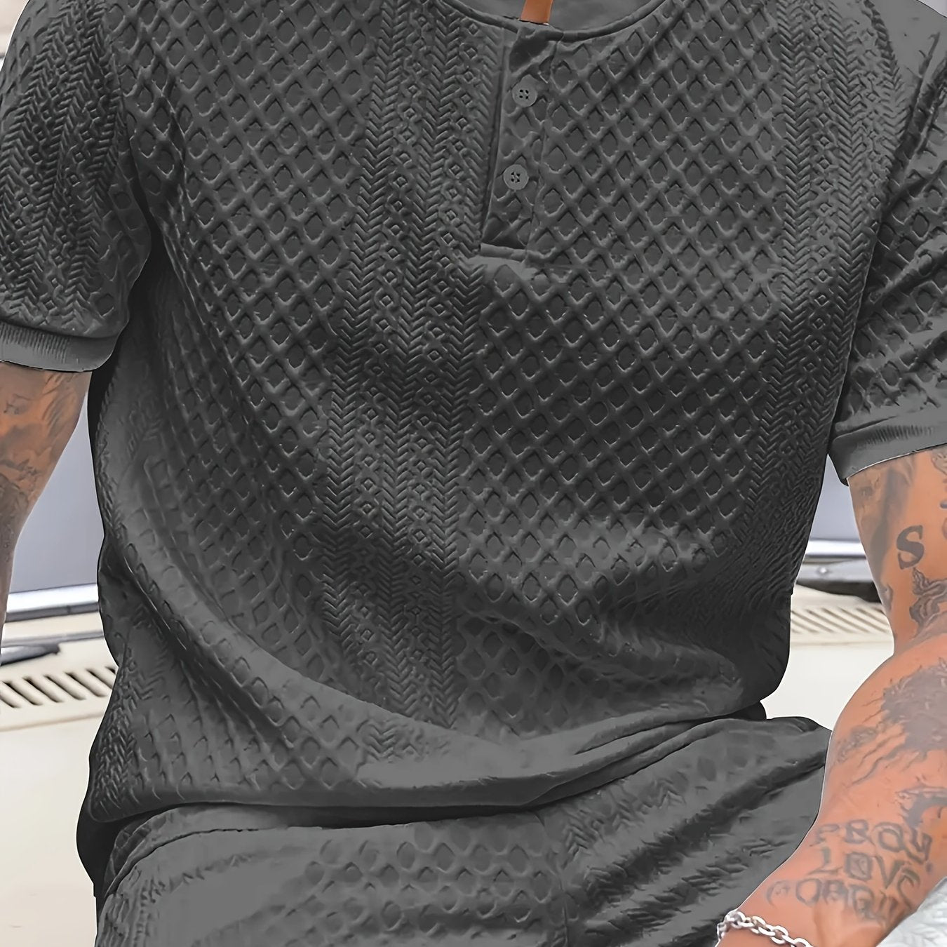 Damjan | Heren Casual Business Henley Poloshirt - Jacquard Kraag T-shirt