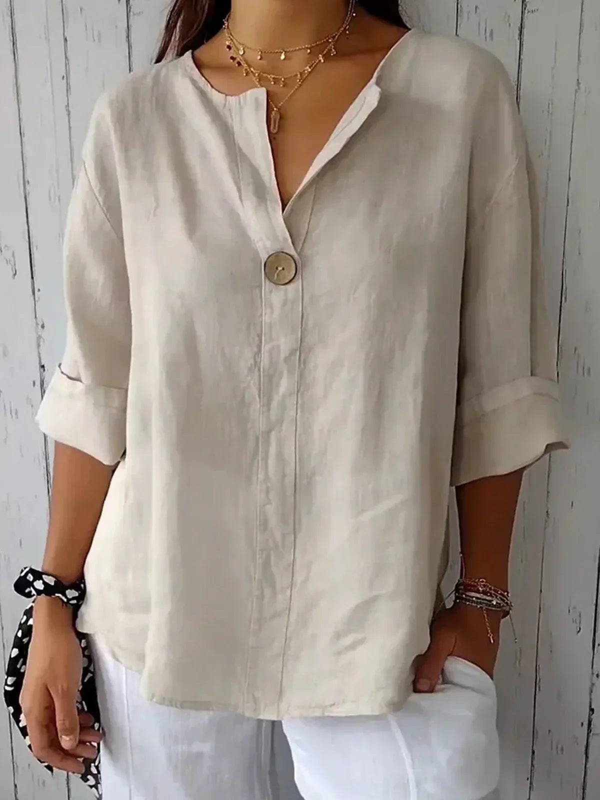 Csilla | Vrouwen casual ademende knoop accent blouse - Mid mouw zomer shirt