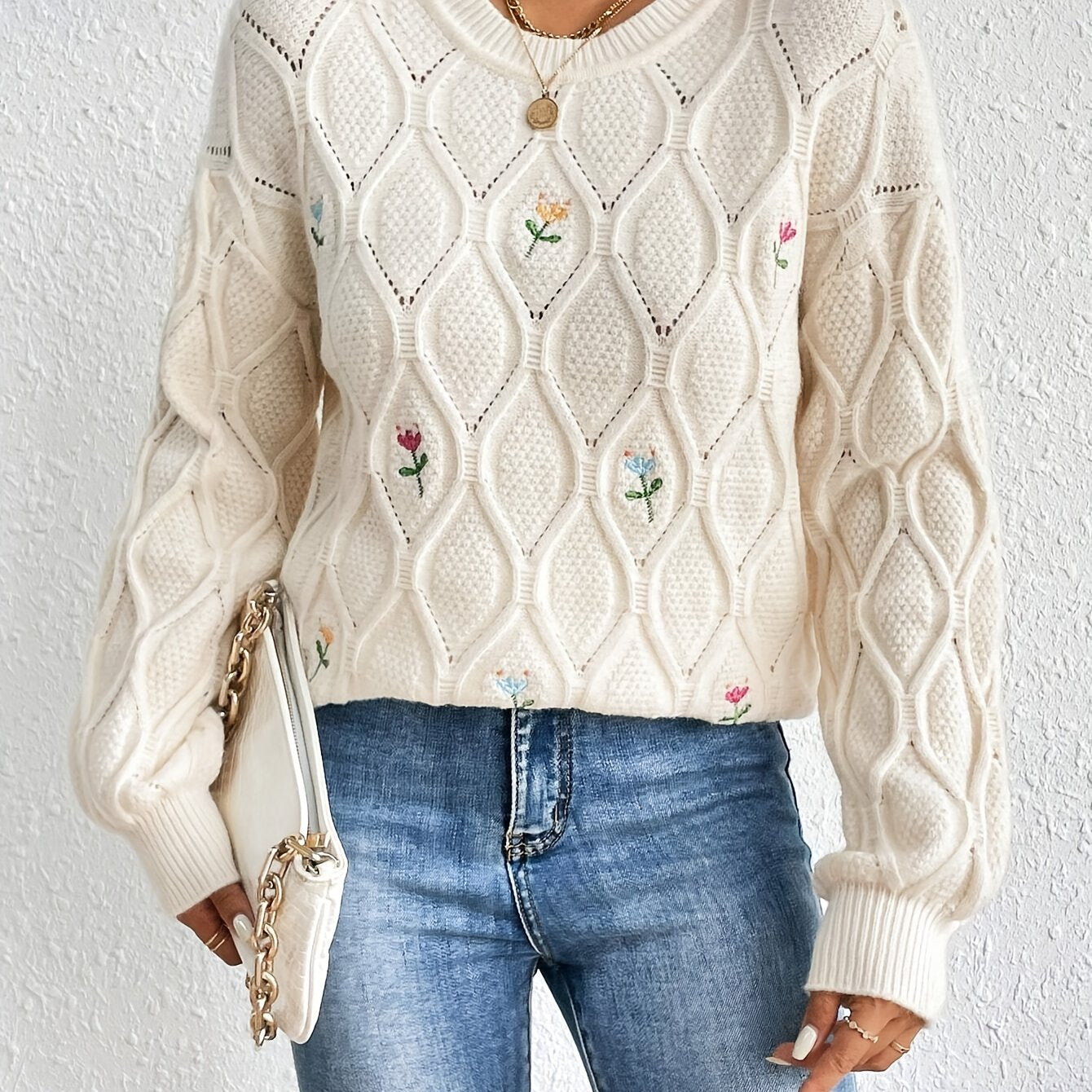 Unyssa | Geborduurde Bloemen Trui voor Dames – Elegante Gebreide Top