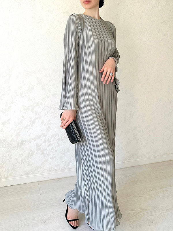 Evette | Geplooide Maxi Dress met lange mouwen - Elegante, vloeiende jurk
