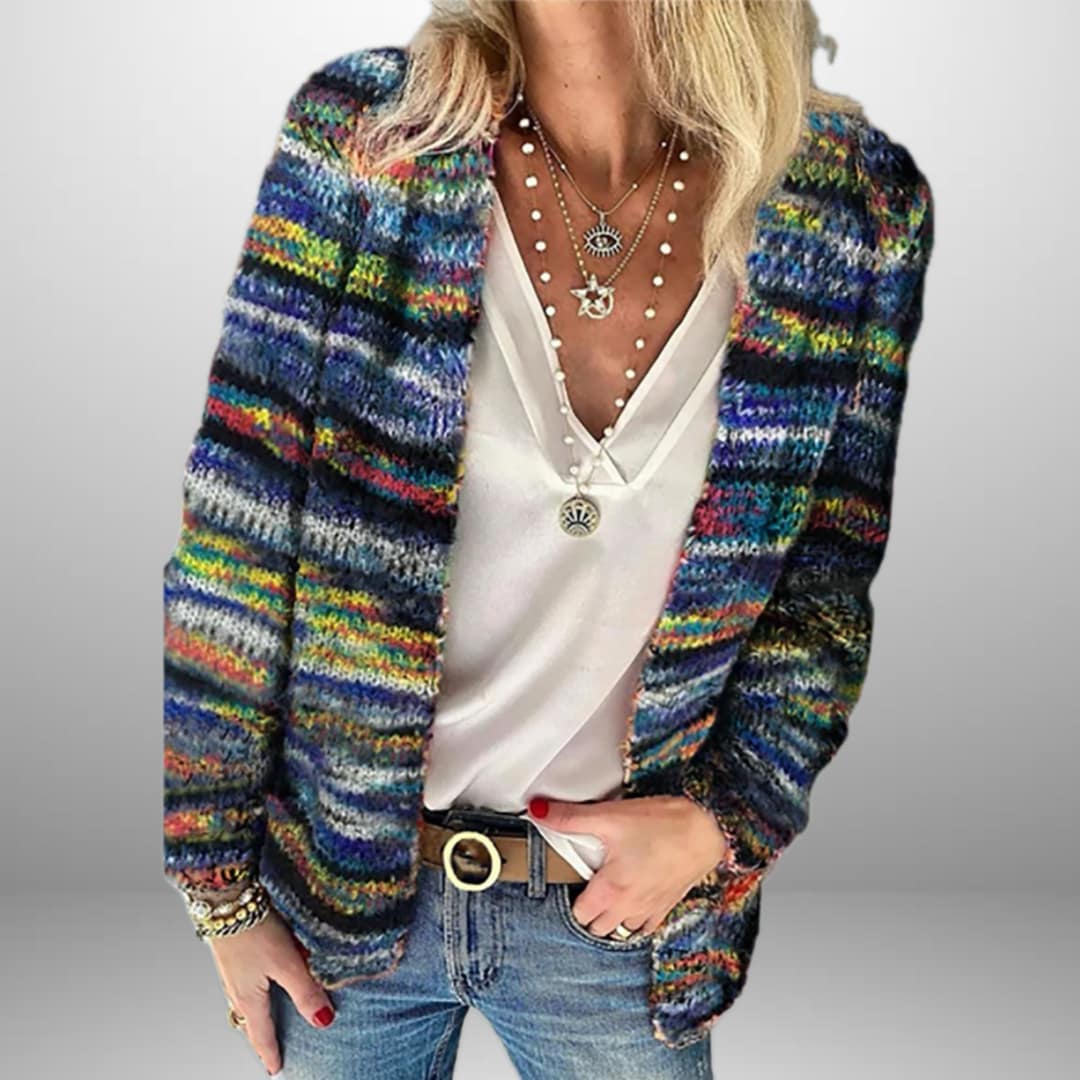 Svetlana | Dames multicolor gebreid vest met open voorkant, lichtgewicht, casual, comfortabele herfst-wintertrui