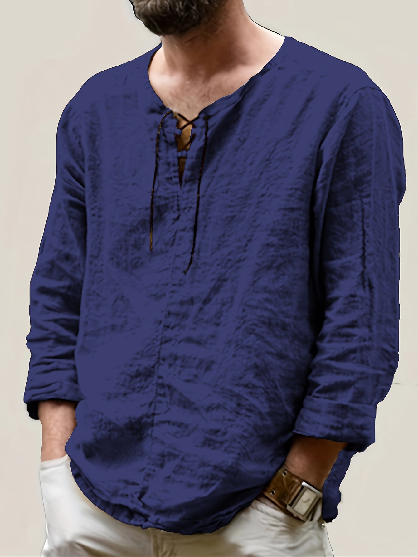 Arne | Herenhemd van katoen linnen - lange mouwen, casual los model, strikkraag