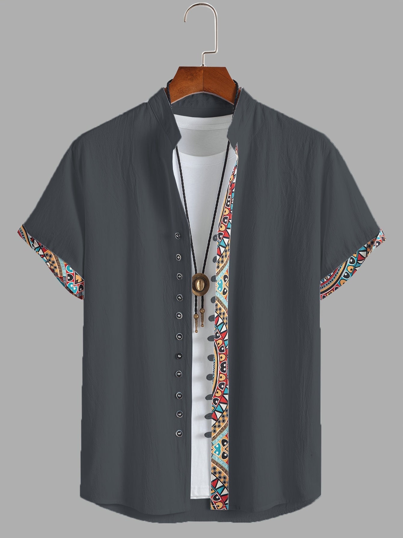 Denison | Overhemd met korte mouwen en geometrische print voor heren - casual overhemd voor vakantie en dagelijkse kleding