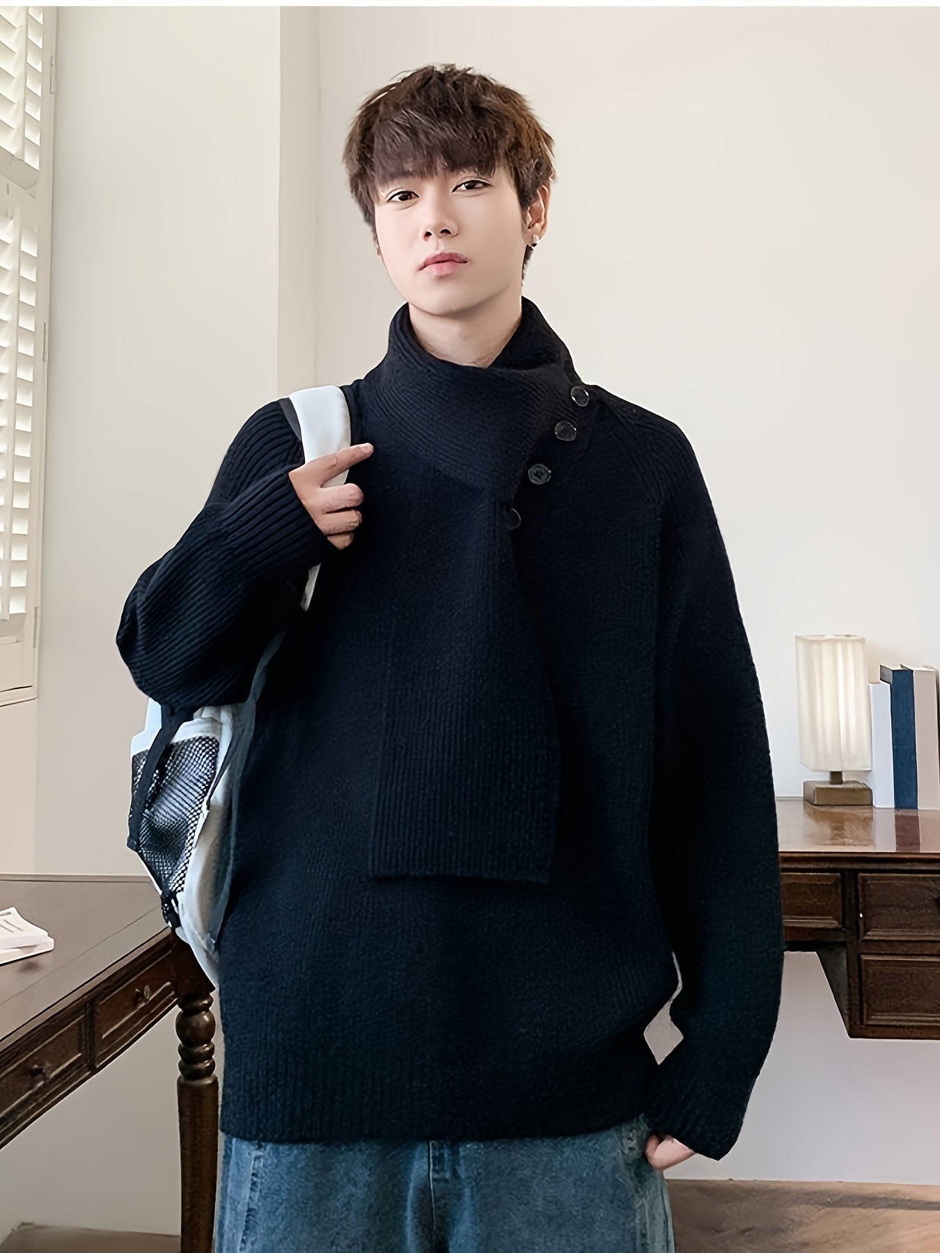 Saelric | Zachte thermische pullover voor heren – Losse pasvorm, ontwerp met knoopsluiting, casual en winterbreiwerk