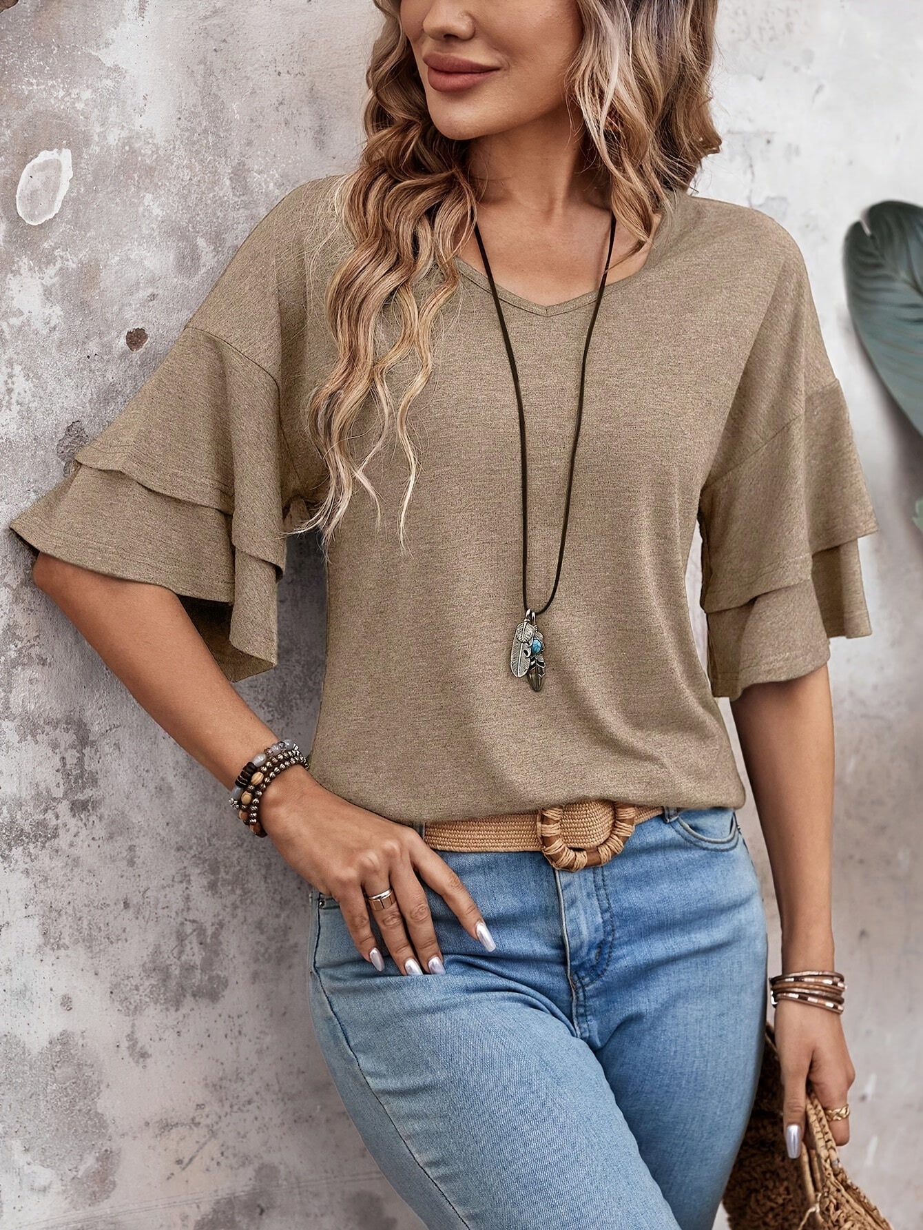 Pelagia | Dames-T-shirt met lange mouwen en V-hals - gelaagd ontwerp, elegante pasvorm