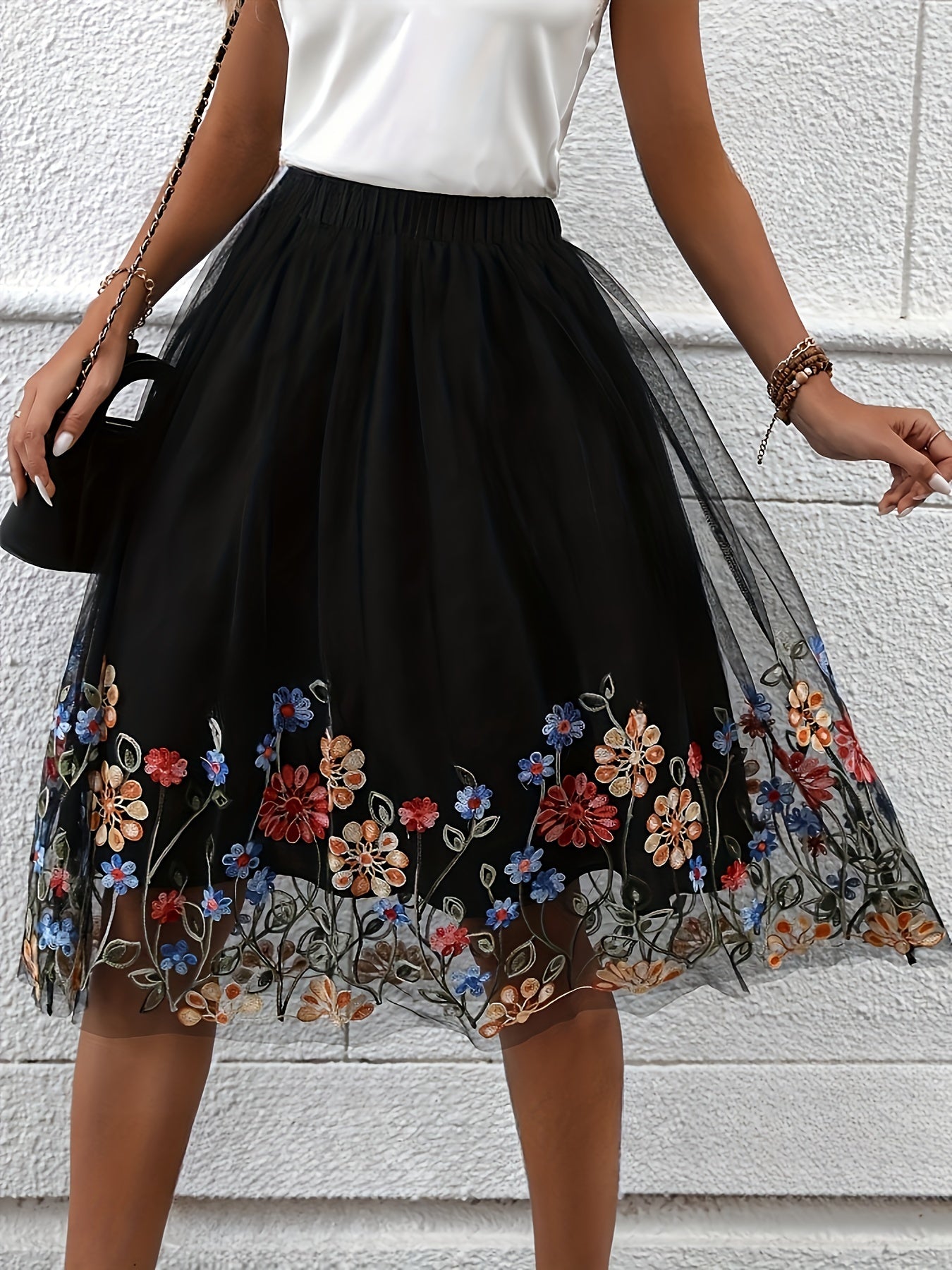 Reeva | Geborduurde Mesh Midi rok voor dames - Elegante mode
