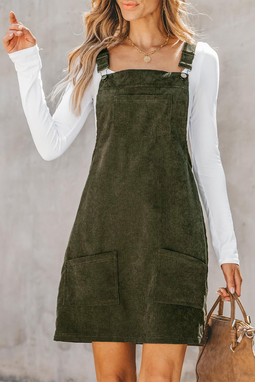 Vionessa | Dames Mini Corduroy Overall Jurk - Mouwloze Dungaree met Zakken Aan De Voorkant