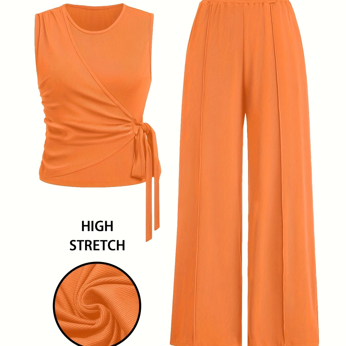 Blyra | 2-Delige geribde mouwloze top en wijde broek voor dames - zomerse lounge outfit