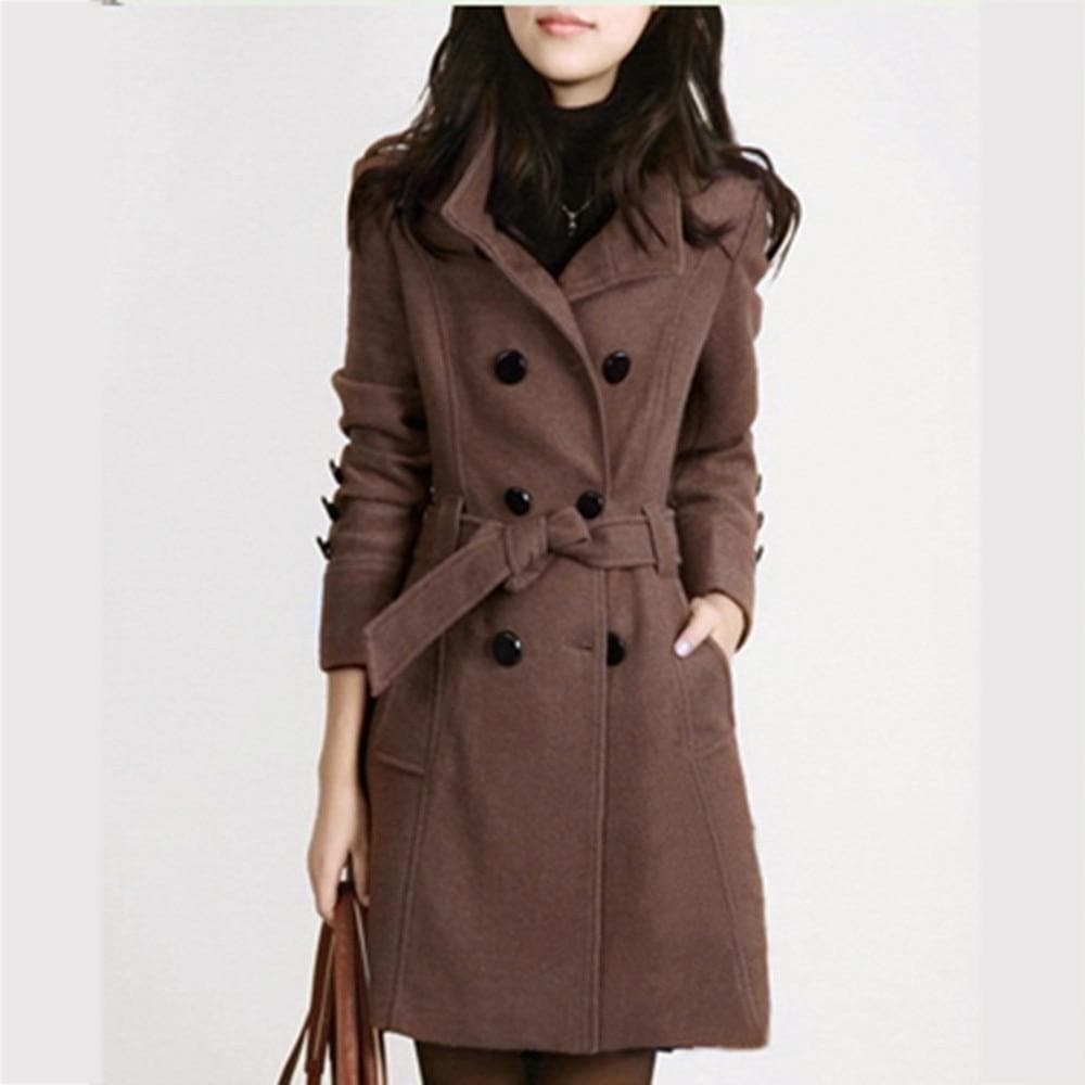 Cassira | Dames trenchcoat van wolmix, getailleerd model, double-breasted, met ceintuur