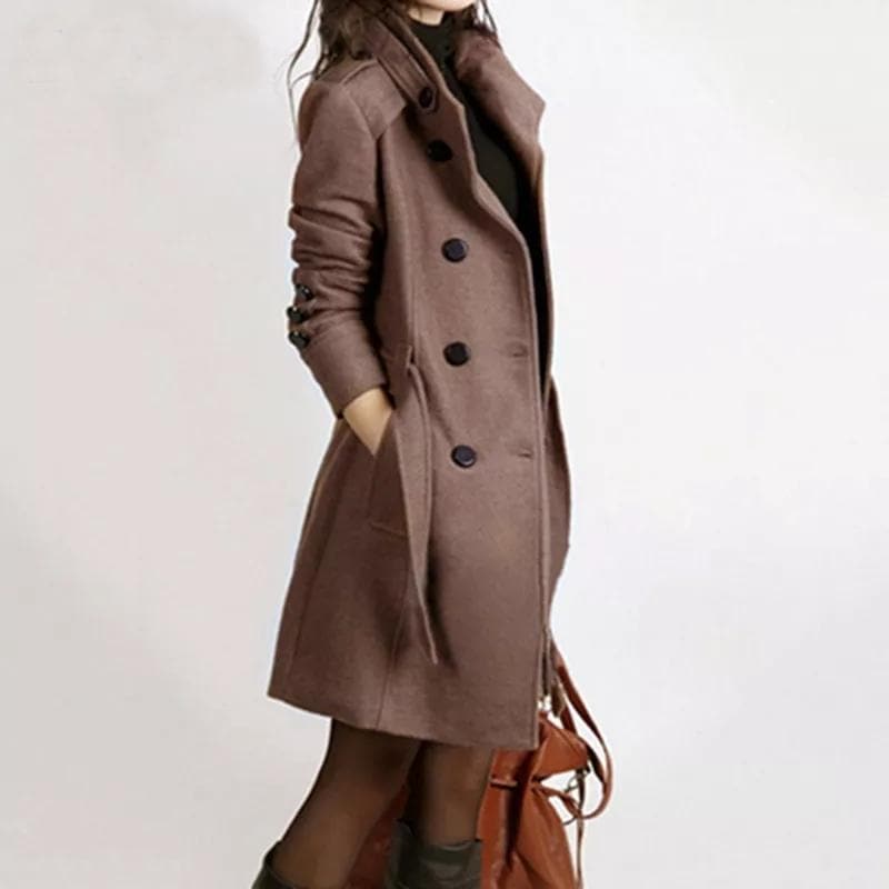 Cassira | Dames trenchcoat van wolmix, getailleerd model, double-breasted, met ceintuur