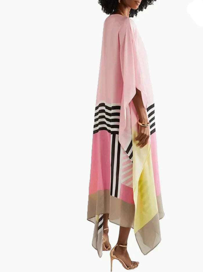Galiana | Luxe gestreepte kaftan maxi jurk - lange mouwen, onregelmatige zoom, elegant dragen