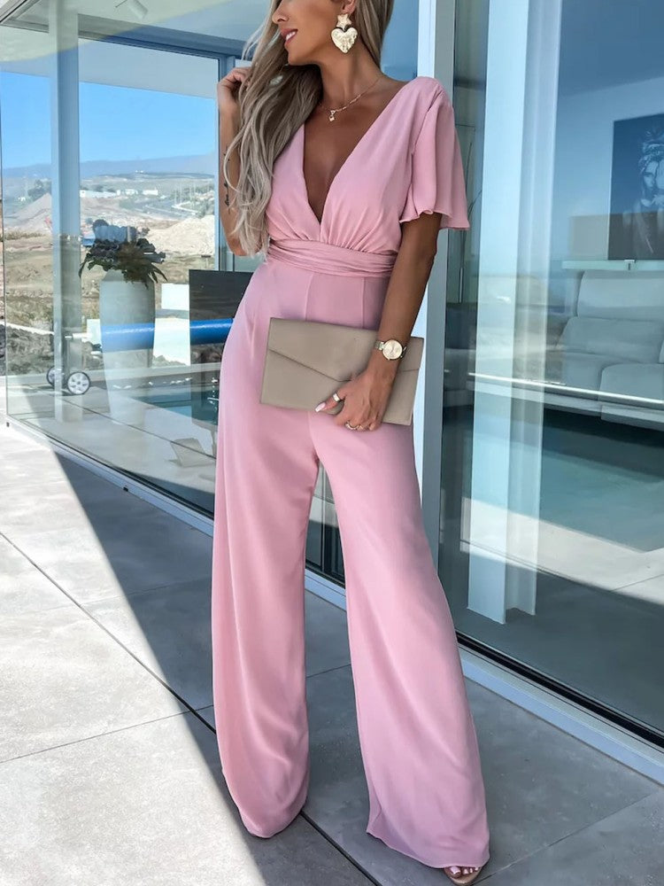 Elian | V-hals Mousseline-jumpsuit met fladdermouwen