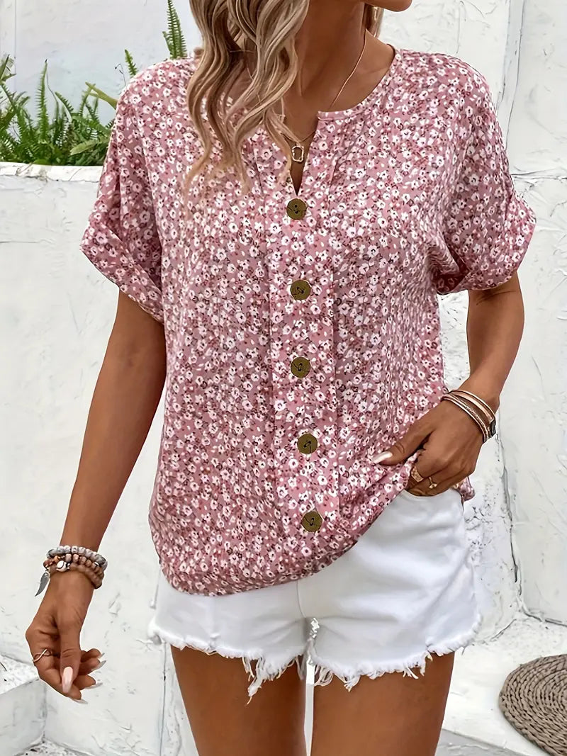 Lucrezia | Dameshemd met bloemenprint en korte mouwen - Stijlvolle top