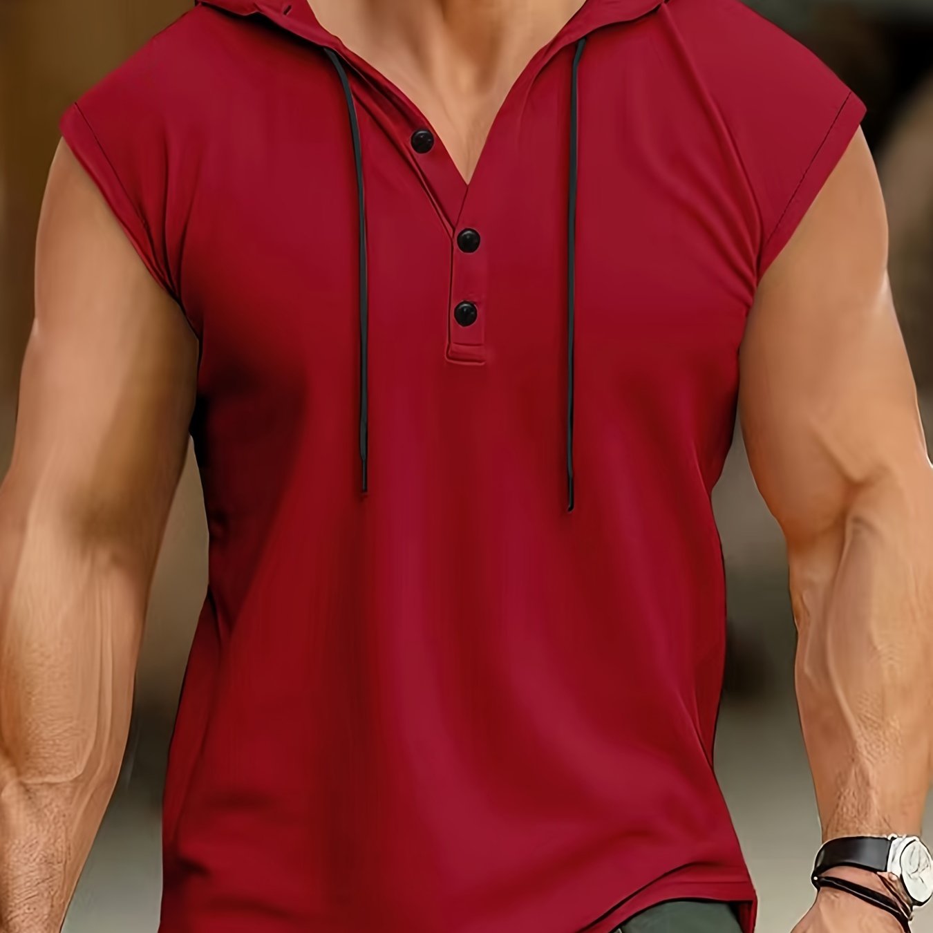 Acton | Heren mouwloze hooded Henley Tank - Ademend sportshirt