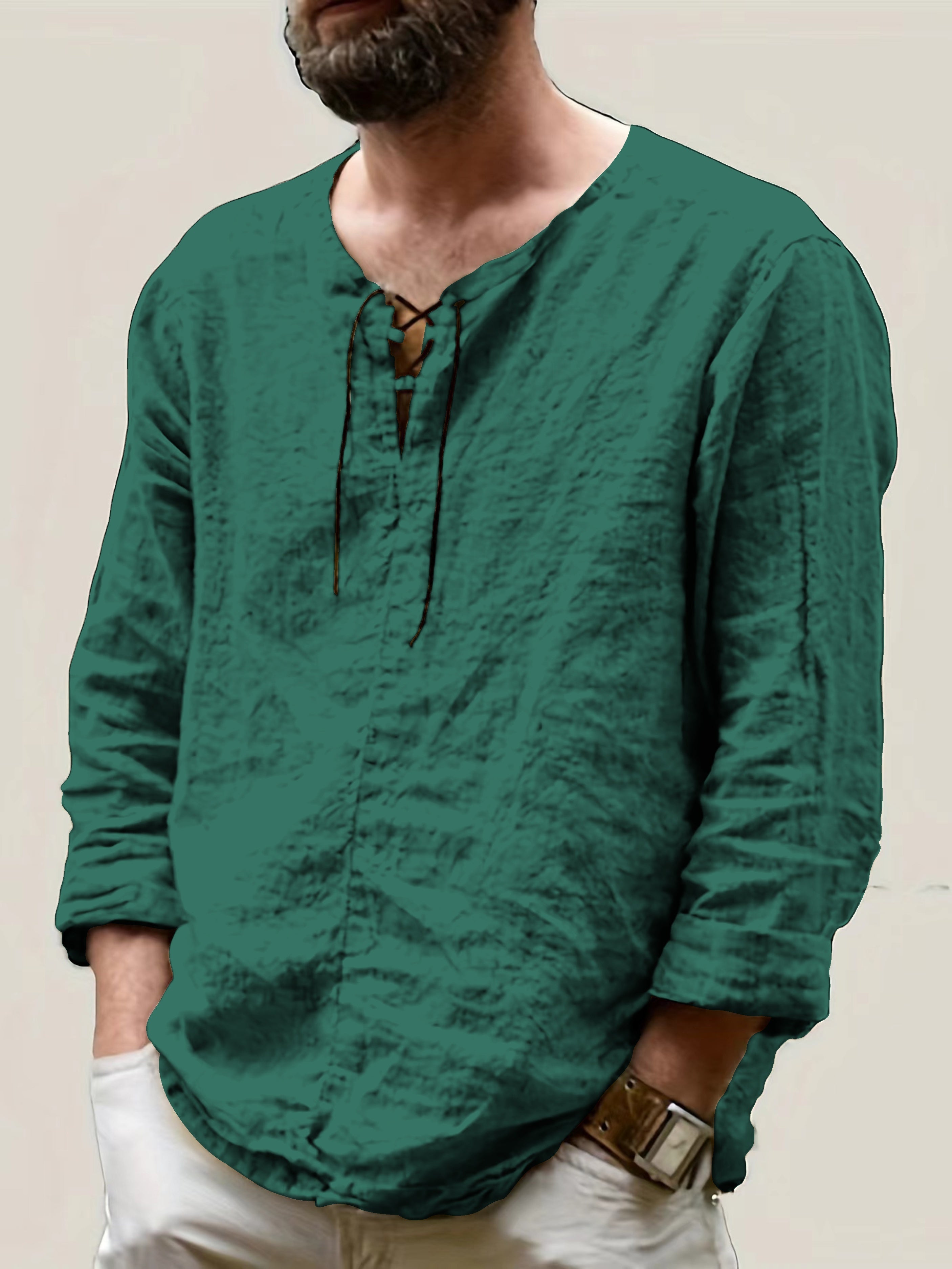 Arne | Herenhemd van katoen linnen - lange mouwen, casual los model, strikkraag