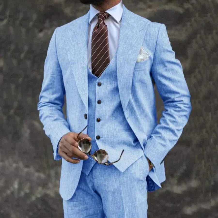 Henricus | Herenpak 3-delig linnen - Elegante blazer, colbert & pantalonset, lichtgewicht formele outfit