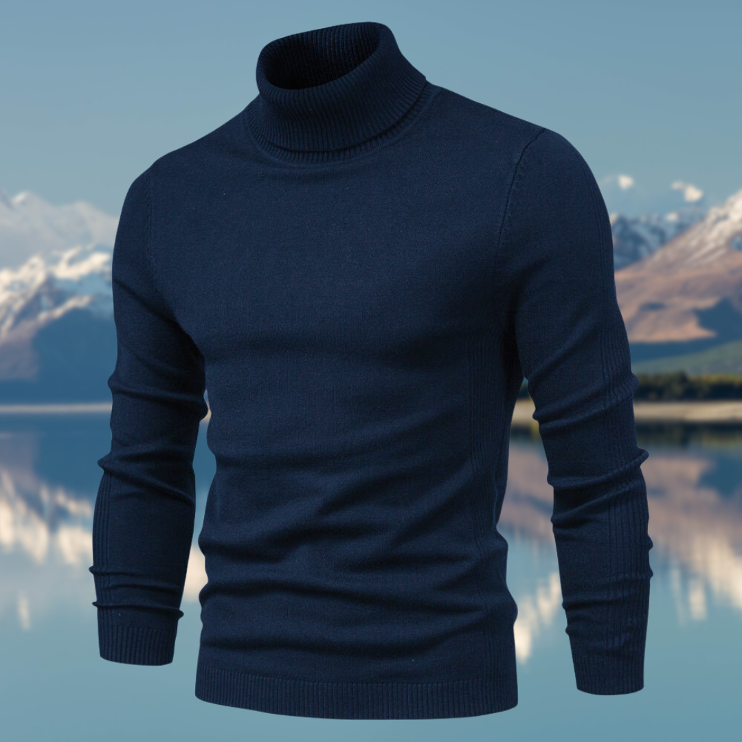 Bastiaan | Klassieke effen coltrui voor heren, gebreide trui met lange mouwen, casual wintertop