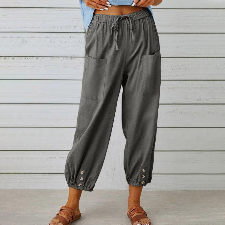 Aneliya | Damesbroek met hoge taille en losse wijde pijpen - rechte casual zomerbroek