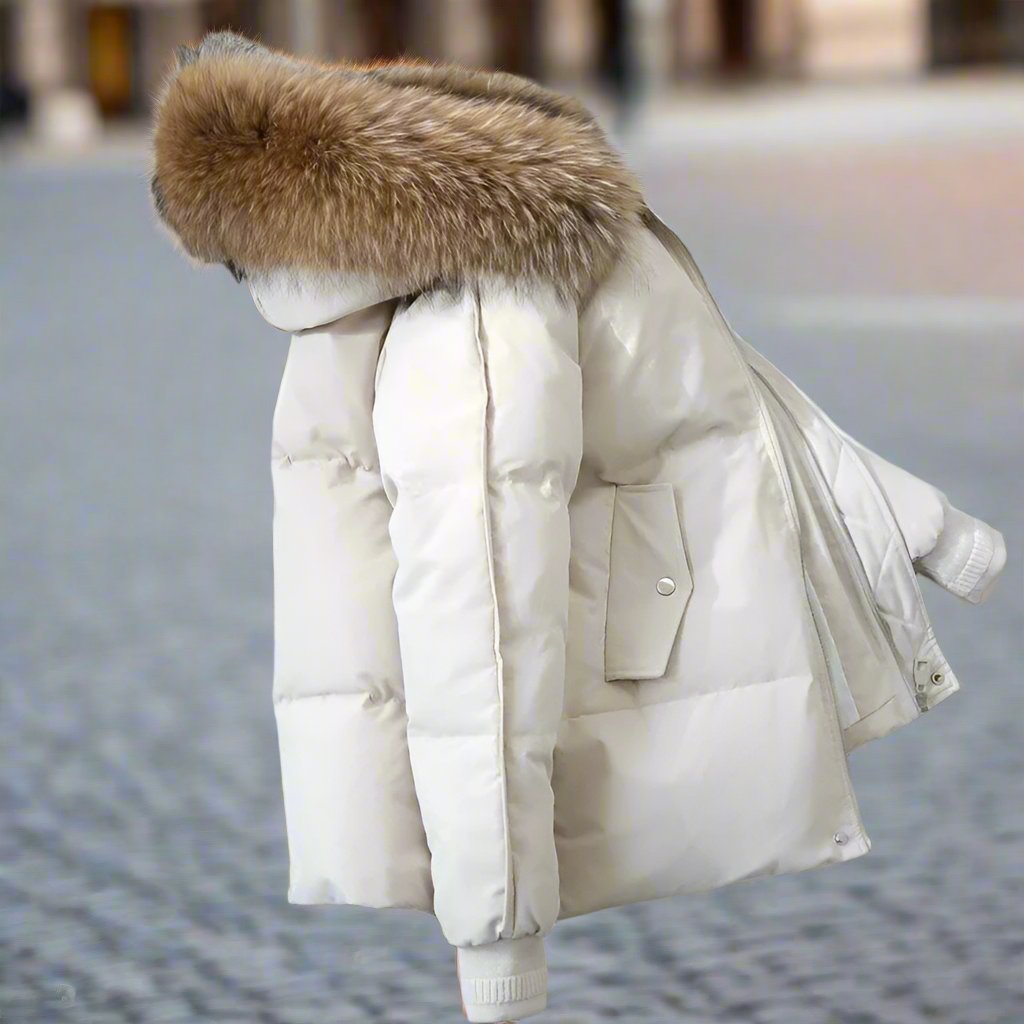 Nellissa | Winterjas met capuchon en nepbontrand, warme casual jas, bovenkleding voor koud weer