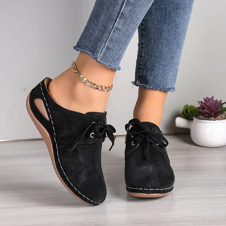 Velvra | Vrouwen Suede Wedge Leren Muiltjes - Dikke Zool Slip-On Half Schoenen