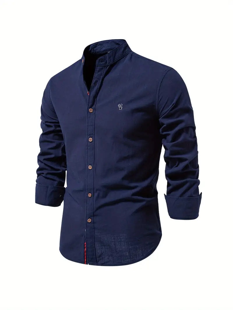 Ottokar | Klassiek herenoverhemd met staande kraag en knoopsluiting - lange mouwen, casual, slim fit