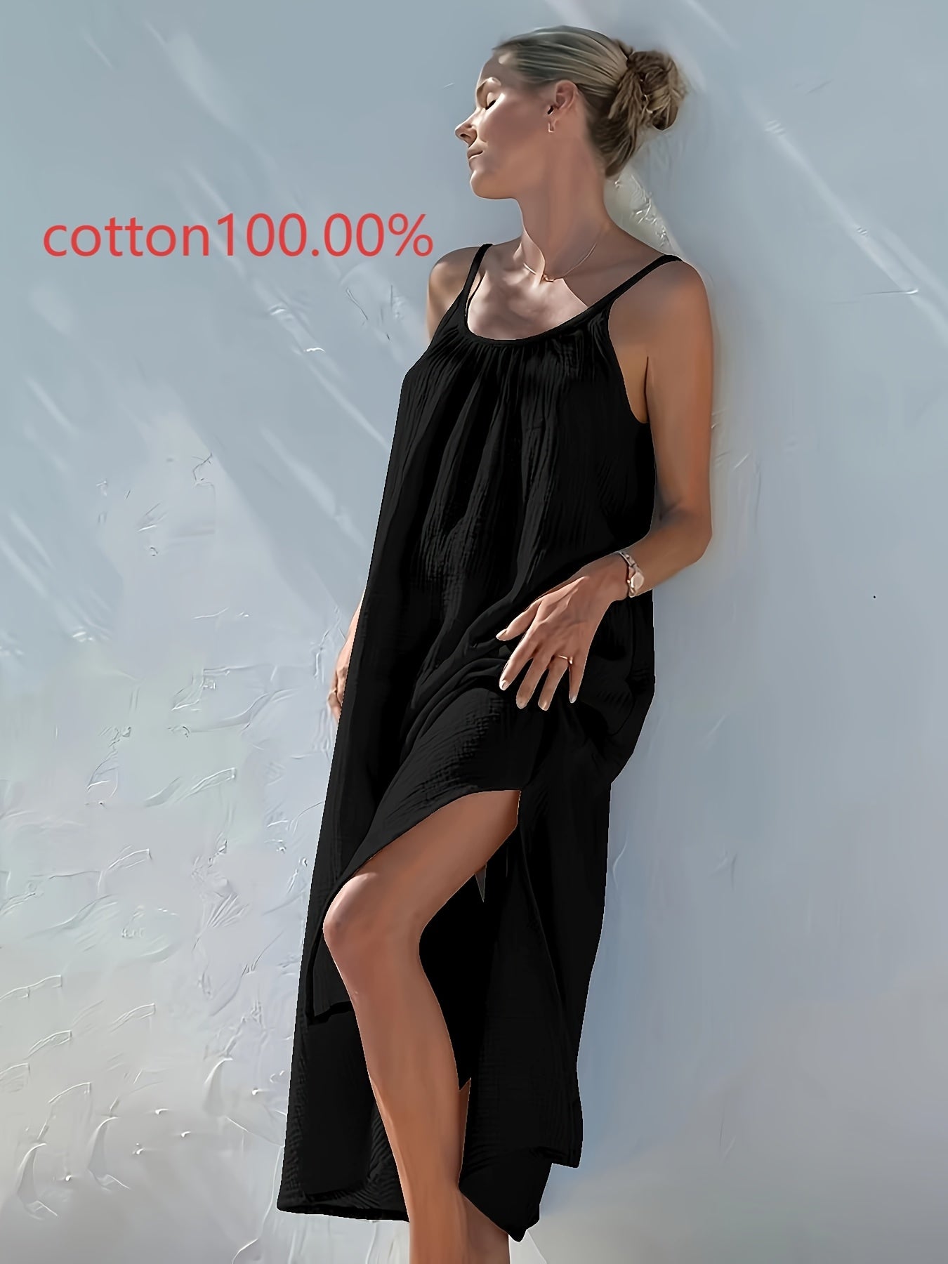 Aelira | Mouwloze Maxi jurk met ruches en split aan de zijkant - Vakantie Casual Zomerjurk