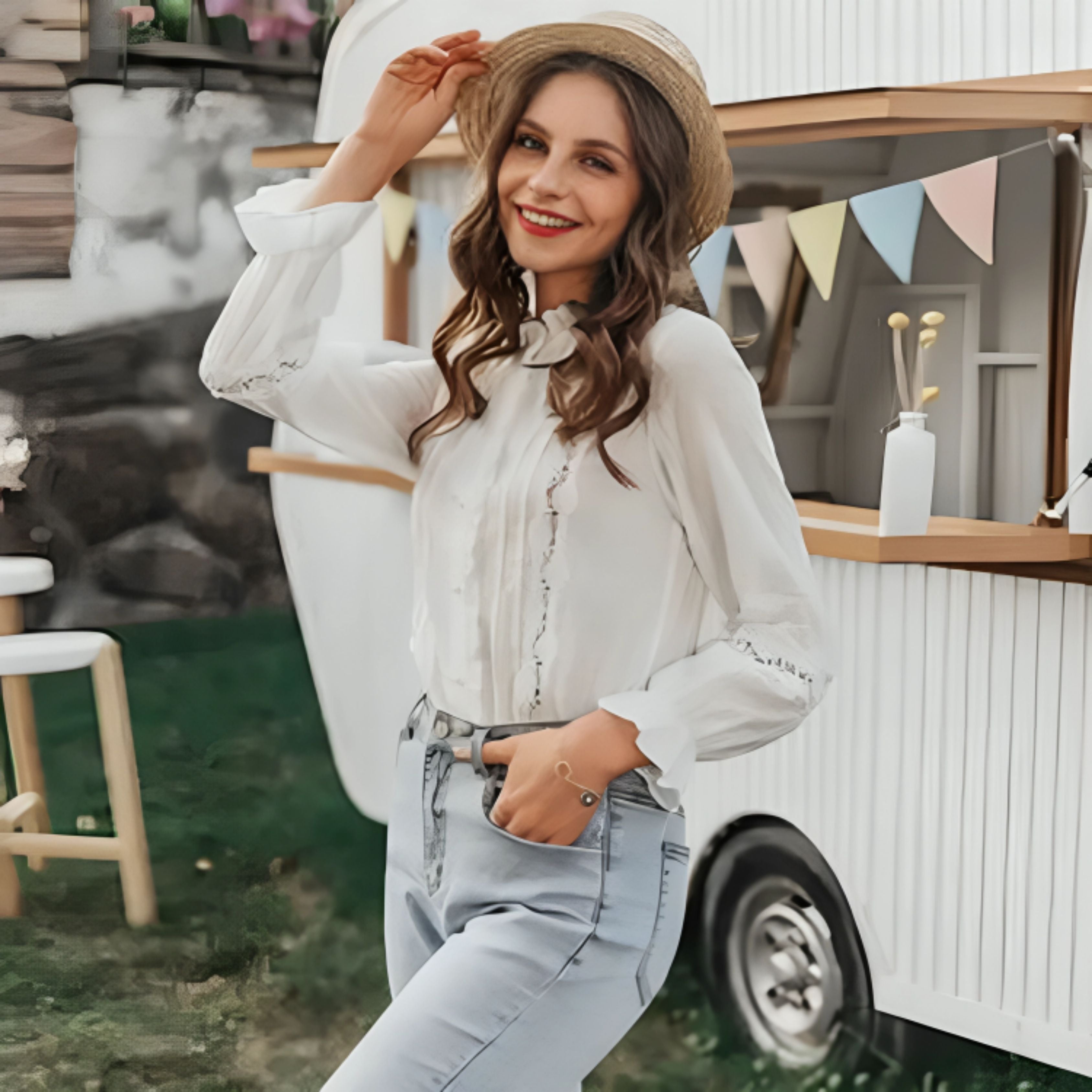 Mirjeta | Geborduurde witte blouse met lange mouwen voor dames